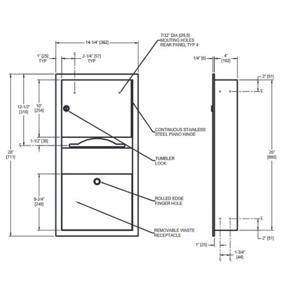 Small Recessed Towel Dispenser Waste Bin