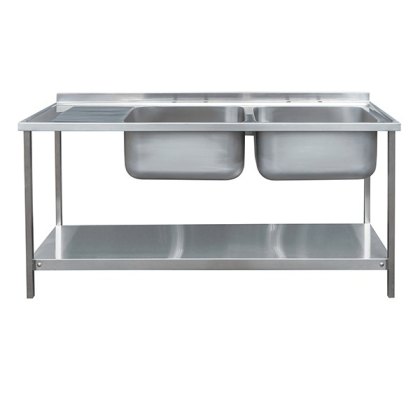 1800mm Double Bowl Single Drainer Catering Sink Top On Frame 650mm Projection