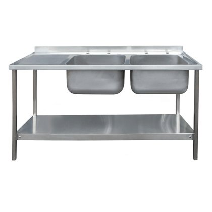 1500mm Double Bowl Single Drainer Catering Sink Unit On Frame 600mm Projection