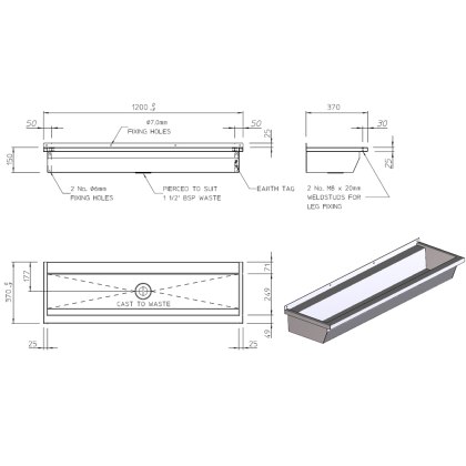 Stainless Steel Junior Wash Trough 370mm Projection