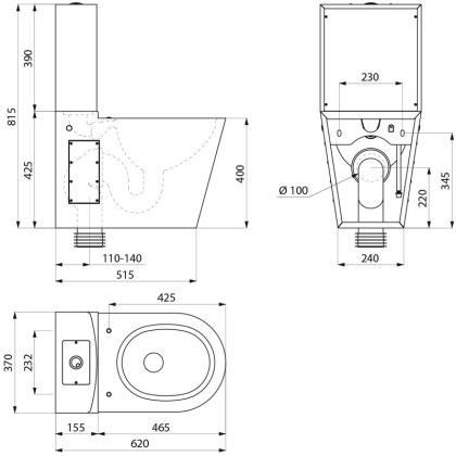 Close Coupled Toilet - Stainless Steel
