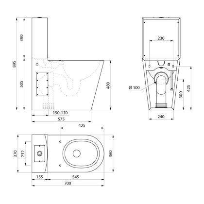 Accessible Close Coupled Toilet - Stainless Steel