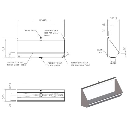 300mm Projection Wall Hung Stainless Steel Urinal