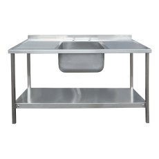 1500mm Single Bowl Double Drainer Catering Sink Top On Frame 600mm Projection