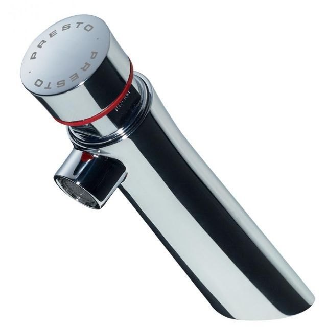 Angled Press Button Tap - Red Indice Angled Press Button Tap - Red Indice