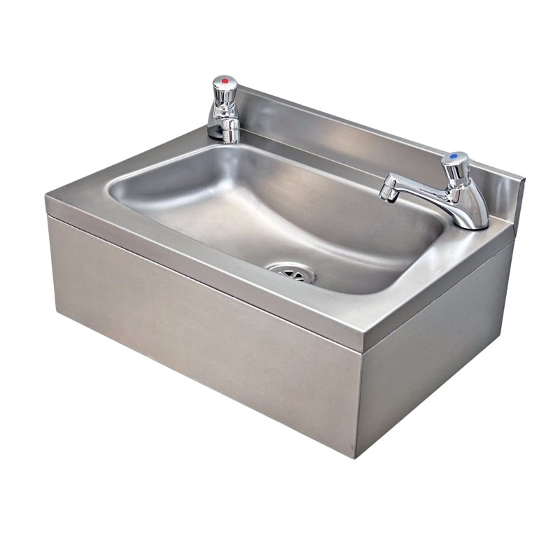 wash basin with press button taps