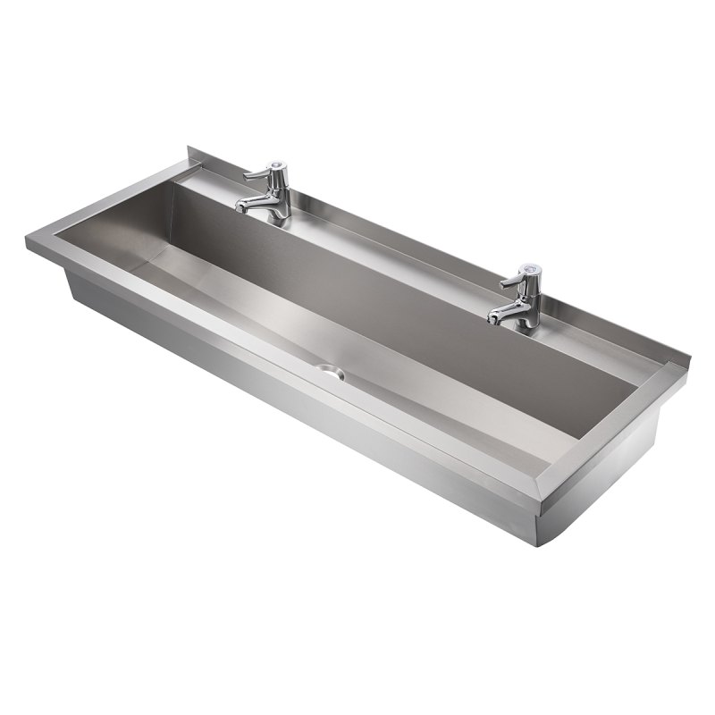 commercial wash trough with lever mixer taps