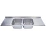 Double Bowl Double Drainer Catering Sink Tops 650mm Projection