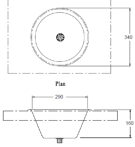 340mm diameter inset wash bowl dimensions