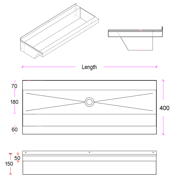 school trough sink dimensions